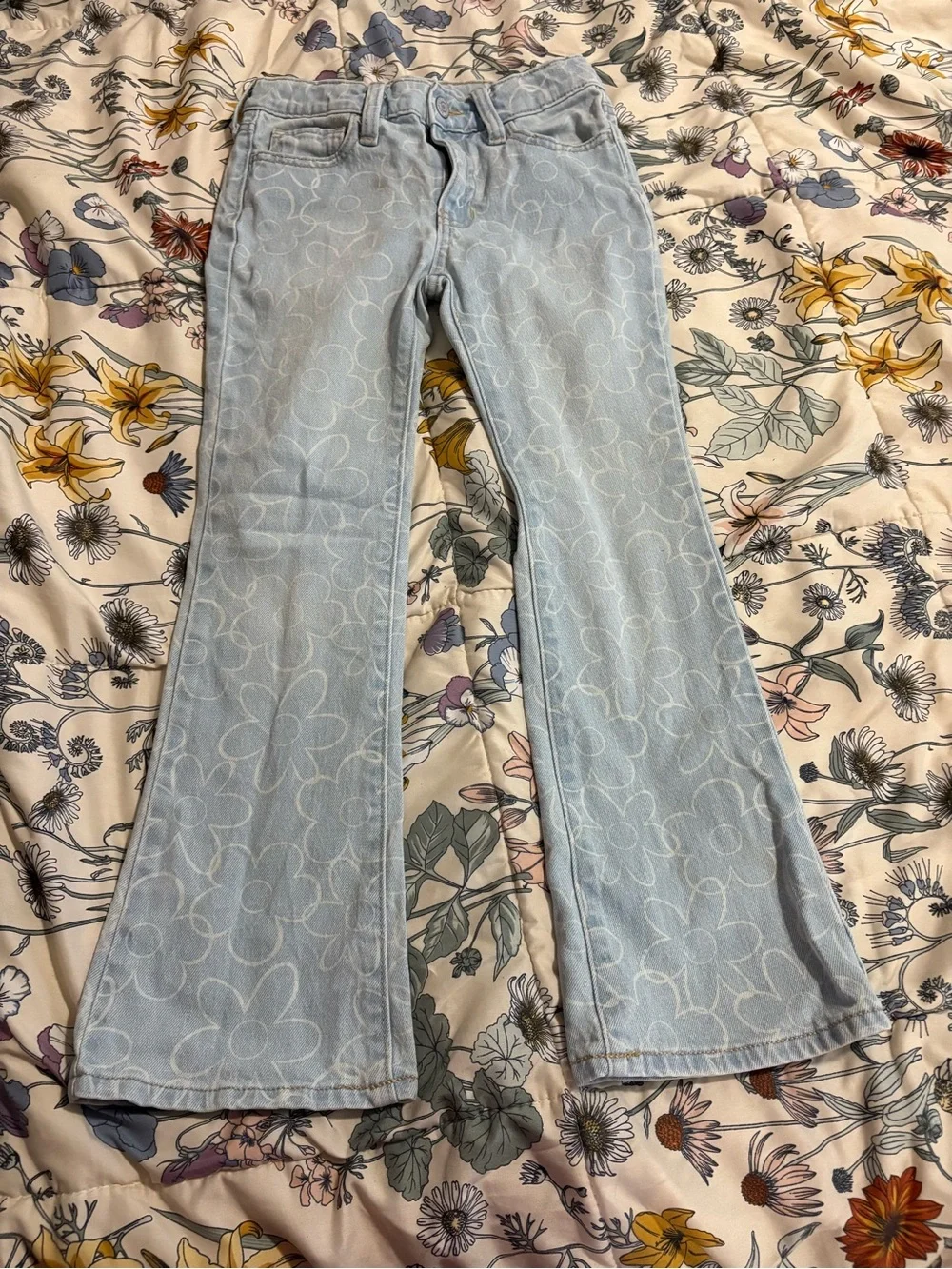 Old Navy Light Blue Floral-Print Flared Jeans